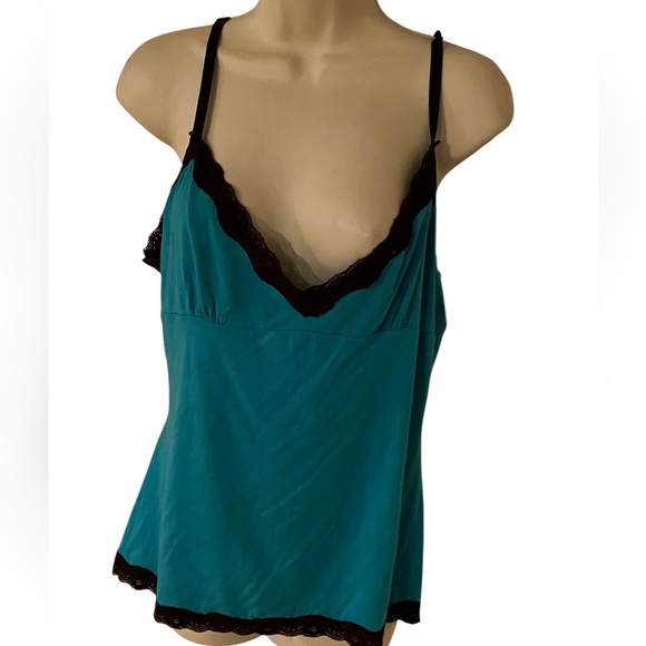 INC International Concepts size XL Aqua blue camisole with brown trim - Picture 1 of 4